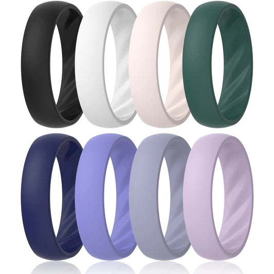 ThunderFit Womens Silicone Wedding Rings Rubber Engagement Bands 6mm Wide 2mm Thick - 1/4/6/8/9/12 Variety Multipack